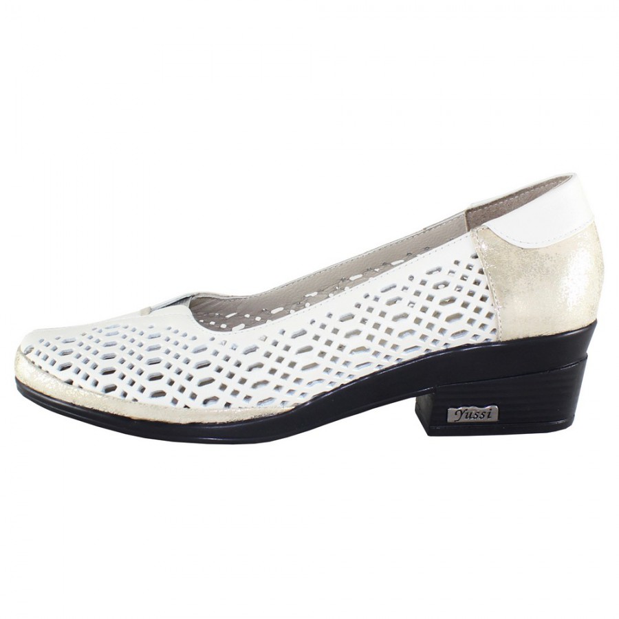 Pantofi Piele Naturala Dama Bej Auriu Yussi Shoes Toc Mic
