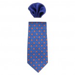 Cravata barbati cu batista - albastru, portocaliu, cu flori, Gama - CRVT-GM-0008-Albastru-Portocaliu