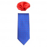 Cravata barbati cu batista - albastru, rosu, Gama - CRVT-GM-0014-Albastru-Rosu