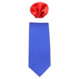 Cravata barbati cu batista - albastru, rosu, Gama - CRVT-GM-0076-Albastru-Rosu