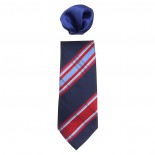 Cravata barbati cu batista - bleumarin, rosu, Gama - CRVT-GM-0033-Bleumarin-Rosu