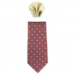 Cravata barbati cu batista - maro, auriu, cu flori, Gama - CRVT-GM-0037-Maro-Auriu