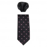 Cravata barbati cu batista - negru, cu flori, Gama - CRVT-GM-0015-Negru