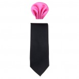 Cravata barbati cu batista - negru, pink, Gama - CRVT-GM-0041-Negru-Pink