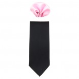 Cravata barbati cu batista - negru, roz, Gama - CRVT-GM-0052-Negru-Roz