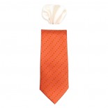 Cravata barbati cu batista - portocaliu, alb, Gama - CRVT-GM-0006-Portocaliu-Alb
