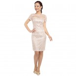 Rochie dama de ocazie eleganta cu dantela - bej, Viada - midi - R-764-5235-BEJ1