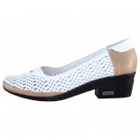 Pantofi piele naturala dama - alb, maro, Yussi shoes - toc mic - 295-T-42-Alb