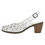 Pantofi piele naturala dama - alb, Rieker - toc mediu - 40981-80-Alb