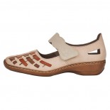 Pantofi piele naturala dama - bej, maro, Rieker - relax, confort - 41369-61-Bej-Maro
