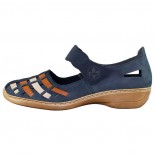 Pantofi piele naturala dama - bleumarin, maro, bej Rieker - relax, confort - 41369-14-Blue-combination