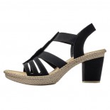 Sandale dama - negru, Rieker - toc mediu - 66526-00-Negru