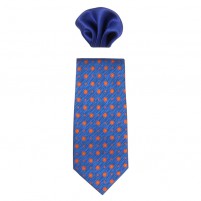 Cravata barbati cu batista albastru portocaliu cu flori Gama CRVT-GM-0008-Albastru-Portocaliu