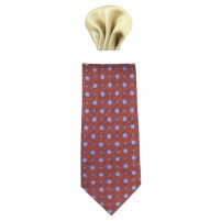 Cravata barbati cu batista maro auriu cu flori Gama CRVT-GM-0037-Maro-Auriu