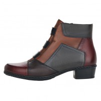 Ghete piele naturala dama bordo maro Rieker iarna Y0764-35-Red-combination