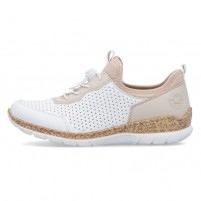 Pantofi dama alb bej roz Rieker relax confort N4286-80-Alb-Bej-Roz