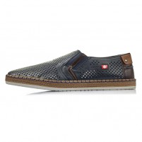 Pantofi piele naturala barbati albastru maro Rieker relax confort B5297-14-Albastru-Maro
