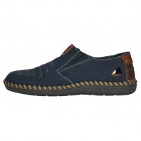 Pantofi piele naturala barbati bleumarin maro Rieker relax confort B2457-14-Bleumarin-Maro