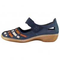 Pantofi piele naturala dama bleumarin maro bej Rieker relax confort 41369-14-Blue-combination