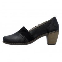 Pantofi piele naturala dama negru Rieker toc mediu 40911-00-Negru