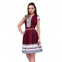 Rochie dama de zi casual bordo alb Per Donna midi Alexandra-91381-Bordo-Alb