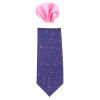Cravata barbati cu batista - bleumarin, roz, Gama - CRVT-GM-0045-Bleumarin-Roz