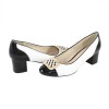 Pantofi piele naturala dama - negru, alb,  Deska - toc mic - 4G55-6F160Q-A3289Z-White-Black