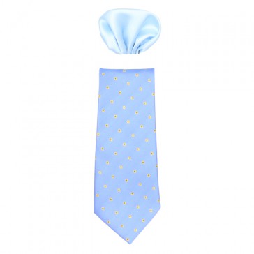 Cravata barbati cu batista albastru cu flori Gama CRVT-GM-0032-Albastru