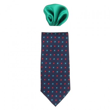 Cravata barbati cu batista bleumarin verde Gama CRVT-GM-0010-Bleumarin-Verde