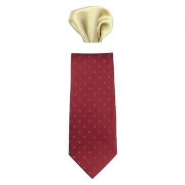 Cravata barbati cu batista bordo auriu cu flori Gama CRVT-GM-0061-Bordo-Auriu