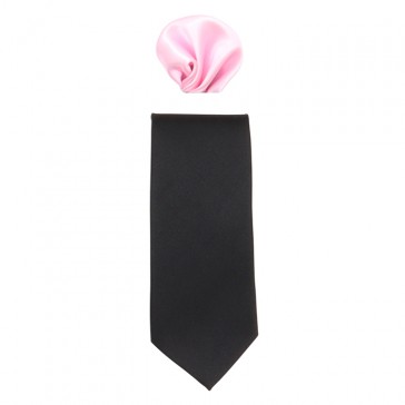 Cravata barbati cu batista negru roz Gama CRVT-GM-0017-Negru-Roz