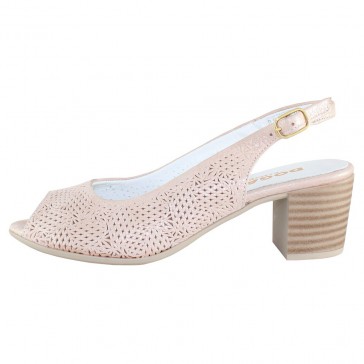 Pantofi piele naturala dama roz Dogati shoes toc mic 803-10-Pudra