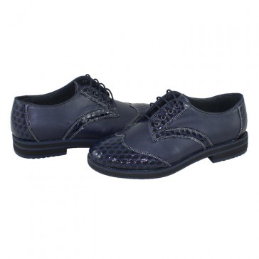 Pantofi piele naturala dama bleumarin Nicolis lac 110706-Albastru-Croco