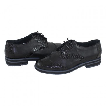 Pantofi piele naturala dama negru Nicolis lac 110706-Negru-Croco
