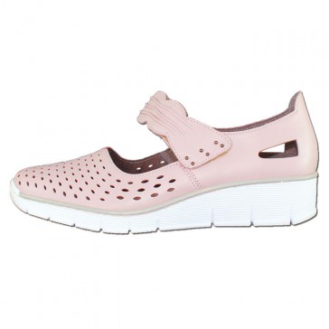 Pantofi piele naturala dama roz alb Rieker relax confort 537J7-31-Rosa