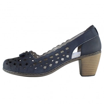 Pantofi piele naturala dama bleumarin Rieker toc mediu 40965-14-Blue