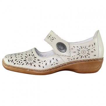 Pantofi piele naturala dama bej Rieker relax confort ortopedic 41335-80-Weiss