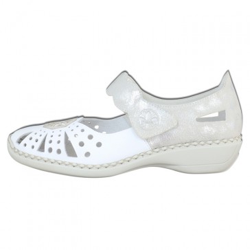 Pantofi piele naturala dama alb argintiu Rieker relax confort 41368-80-Alb-Argintiu