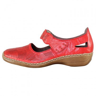 Pantofi piele naturala dama rosu Rieker relax confort 413G6-33-Red