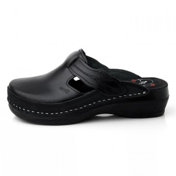 Saboti piele naturala dama negru Dr. Batz medicinali Flower-Negru