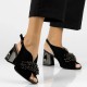Sandale piele intoarsa dama negru Filippo toc mediu DS6180-24-BK-SU-Negru